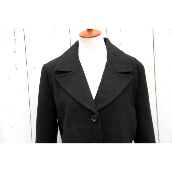 Kimi + Kai Joann Women's Black WOOL Blend Collared Long Button Up Coat Sz L - Picture 4 of 8